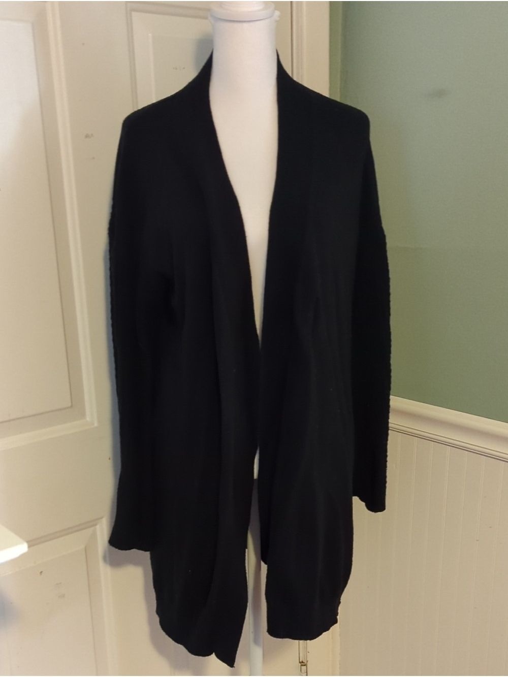 Tahari Black Long Open-Front Draped Cardigan Bell Sleeves XL  Lassic Warm